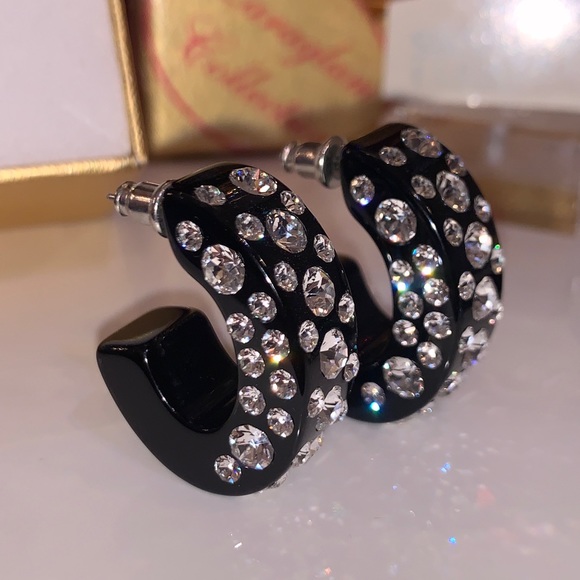 Acrylic Hoop Earrings Embellished With Genuine “Crystal Stone Elements” New! - Picture 4 of 9